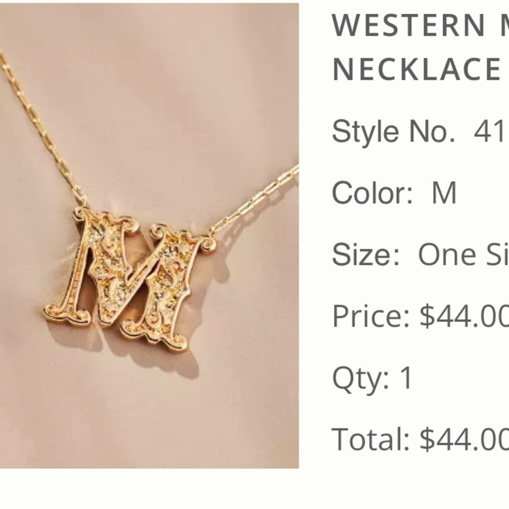 Anthropologie “M” western monogram necklace